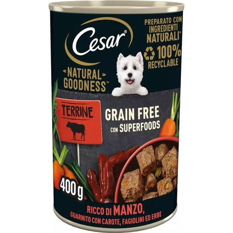 alimento umido per cani cesar "natural goodness" con manzo, carote, fagiolini ed erbe 400 gr
