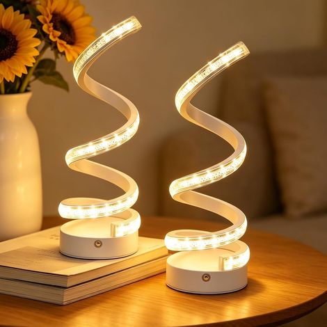 Lot de 2 Lampe LED Spirale Sans Fil, 3 couleurs, Dimmable, Rechargeable (1/5)
