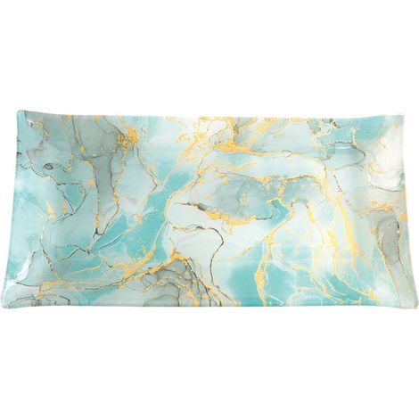 Lot de 2 Plateaux Rectangulaires Océan Doré pour Décoration et Service 29,5 x 15 cm - PANGIVO (1/2)