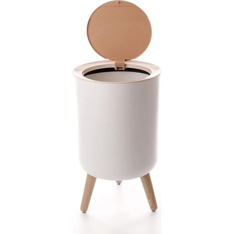 Poubelle de salle de bain 7L – Couvercle à pression – Design minimaliste en grain de bois – Pour espaces confinés – Nettoyage facile (1/5)