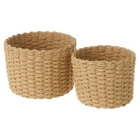 Panier de rangement - JUANIO - JUANIO - Lot de 2 (grand et moyen) - Papier tressé naturel - Rond (1/2)