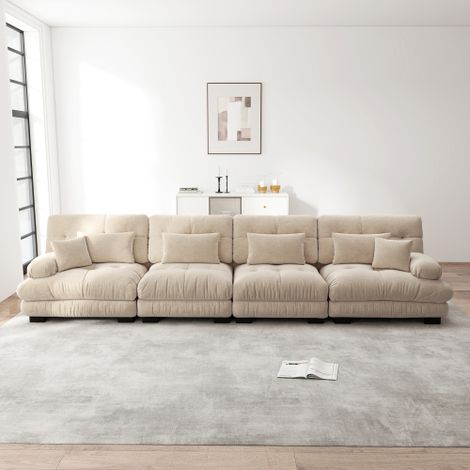 4-Sitzer Modulares Ecksofa mit Tiefensitz, Chenille Schlafsofa Komfortabel Gepolstert für Wohnzimmer, Apartment, Studio, Büro, Chenille Hellbraun
WL