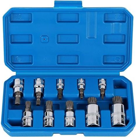 Juego de llaves de vaso Torx macho de 1/2", 1/4" y 3/8" – 12 puntas Torx M4 a M18 – Acero aleado – Caja de almacenamiento de 10 piezas – Para reparaciones automotrices e industriales (1/5)