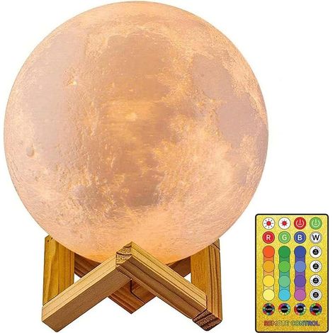 Lampe Lune, veilleuse lune pour chambre à coucher - Cadeau pour hommes et femmes, télécommande tactile, support en bois, format compact 12,2 cm (1/5)
