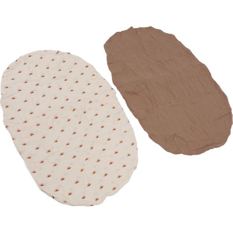Lot de 2 draps-housses doux et respirants pour berceau bébé, motif marron et soleil, taille universelle (1/5)