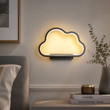 Applique murale LED nuage design nordique, fer et acrylique noir, 28x20cm, éclairage doux pour chambre et salon (1/5)