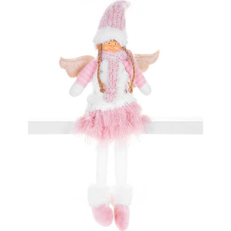 Figur MagicHome Weihnachten, Engel mit rosa kurzem Rock, Stoff, rosa-weiß, 23x12x59 cm (1/2)