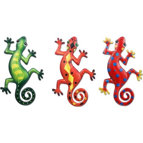 Ensemble de 3 décorations murales en métal, motif gecko, lézard de 23 cm (1/5)