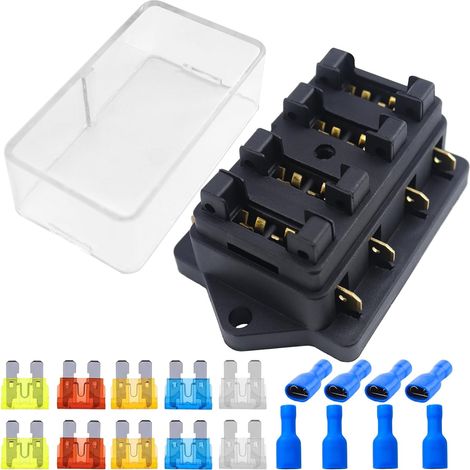 4 Voies Boîte à Fusibles 12v 24V 32V Porte Fusible Porte-Fusible à Lame Standard avec Couverture Étanche et 10 Pièces Fusibles à Lame pour Automobile,Camion,Bateau,Camping-car (1/5)