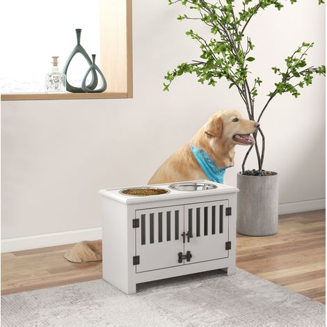 Gamelle surélevée pour chien avec 2 bols inox 2 L, rangement, blanche HAVRYA (1/5)