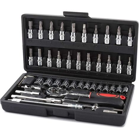 Coffret adaptateur de douilles 1/4" en chrome vanadium 46 pièces pour voiture - RW (1/5)