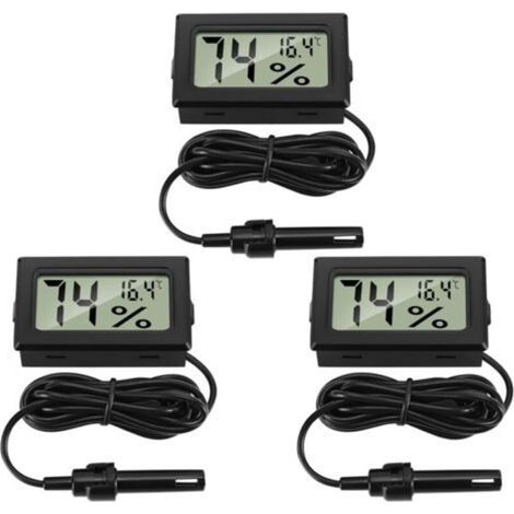 Digital Thermometer Hygrometer with External Probe Temperature Gauge Humidity Meter for Reptile Incubator Poultry Reptile Living Room Office (3 Pieces) (1/5)