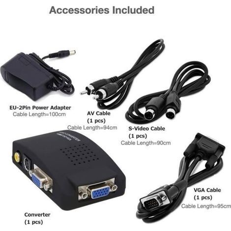 Convertisseur vido vers VGA New TV AV S Video RCA composite vers VGA PC Monitor Converter Box (1/4)