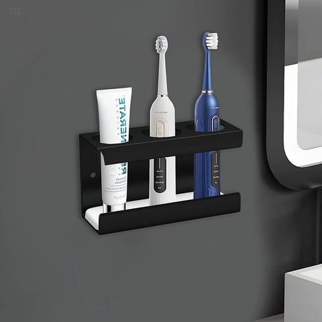 Soporte para cepillos de dientes, Soporte cepillos dientes eléctricos, Soporte cepillos dientes eléctricos baño, 1 pieza, Negro, Acero inoxidable (1/5)