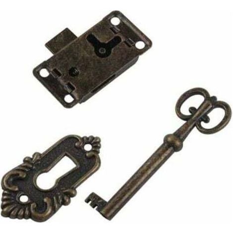 Pair Cyan Loquet et targette Quincaillerie de meuble Serrure Boîte artisanale Serrure de tiroir Ensemble de trois pièces Porte de meuble Serrure classique Boîte à bijoux Armoire Serrure antique (1/5)