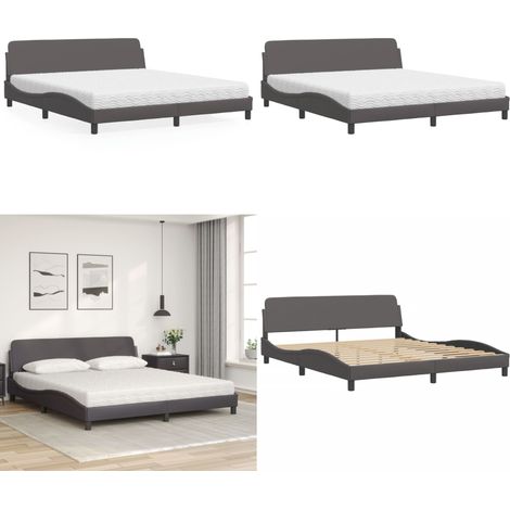 Lit avec matelas gris 180x200 cm similicuir - Lit Double - Lit Plateforme - Lit Design - Literie - Sommier Tapissier - Home & Living