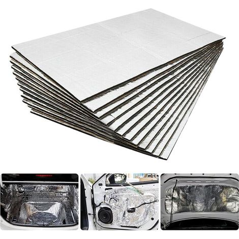 Tapis de Voiture Isolant, Tapis Amortisseur d'Isolation, Tapis D’Isolation Acoustique, Phonique Thermique, Sonore Autocollant Imperméable pour Moteur Voiture Toit Fenêtre (25cm×18cm×10pcs)