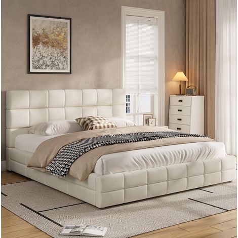 Polsterbett 180x200 mit Kopfteil Samt Beige OKMYHOME (1/5)