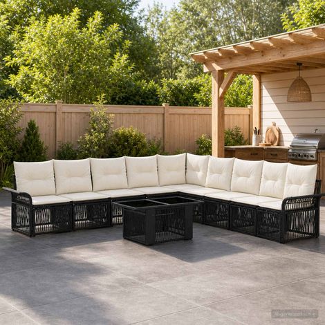 vidaXL Set Divano da Giardino 10 pz Nero e Bianco Crema polyrattan (1/5)