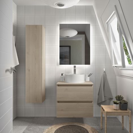 Meuble de salle de bain BEQUIA 70cm Naturel  Avec plan toilette (vasque non incluse) (1/5)