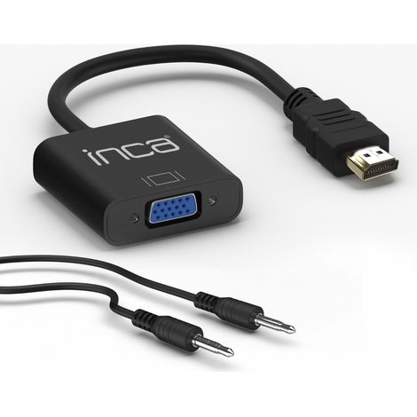 Inca HDMI-auf-VGA-Adapter mit inkludiertem Audiokabel – Optimieren Sie die Konnektivität für ein beeindruckendes Audio- und Videoerlebnis Schwarz