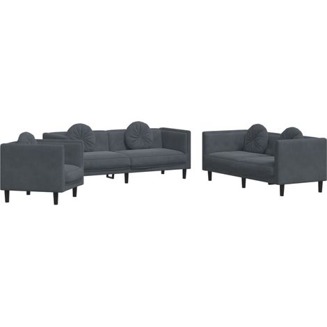 Ensemble de Canapé  Sofas 3 pcs avec coussins gris foncé velours