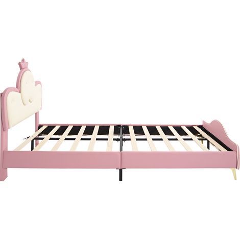 Cama infantil tapizada 90x200 cm rosa y blanca con LED y cabecero corona (1/5)