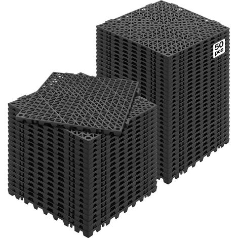 Lot de 50 Dalles de Jardin Piscine 30x30x1,5 cm Noir Dalle Clipsable Ajourée Antidérapante en PVC Drainage Rapide Revêtements de Sol Extérieur Intérieur pour Terrasse Cuisine Spa Salle de Bain (1/5)