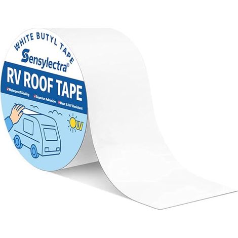Bande d'étanchéité autocollante en caoutchouc butyle imperméable pour caravane - Ruban d'étanchéité étanche - Pour camping-car, toit, caravane, tuyau (10 cm x 5 m) (1/5)