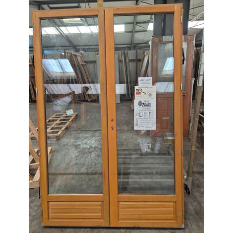 [jamais Utilise] Gdmenuiseries – Porte-fenêtre bois 2 vantaux Meranti H215 x L140 cm – Vitrage isolant 4/16/4 – Soubassement 30 cm – Fermeture 5 points