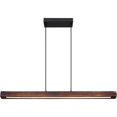 Hängelampe Holzleuchte Esszimmerleuchte LED Pendelleuchte, Metall schwarz opal klar, 1x LED 28W 1500lm 3000K, LxBxH 90x8x120 cm