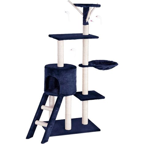 Tiragraffi per Gatti Albero Sisal Parco Giochi Gioco Gatto Tira Graffi Blu Scuro