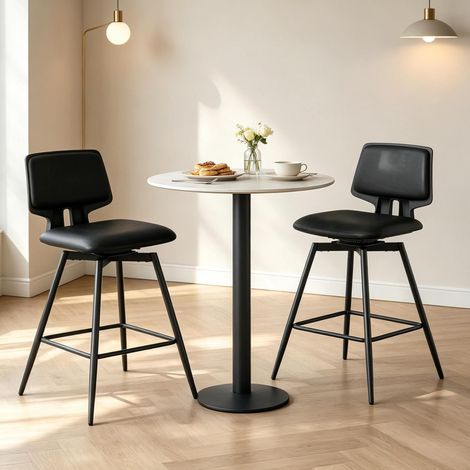 2 Barhocker 45,5 x 45,5 x 89 cm aus Metall und Kunstleder, Schwarz, drehbar – MEUBLIV (1/5)