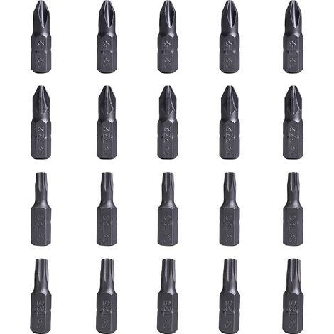 20 Pièces Embout 25 mm, Visseuse a Choc Embout Torx 1/4" Manche Hexagonal, Compatible avec Visseuses et Perceuses, Idéal pour Bricolage, Réparations et Travaux Domestiques (PZ2+PH2+T20+T25) (1/5)
