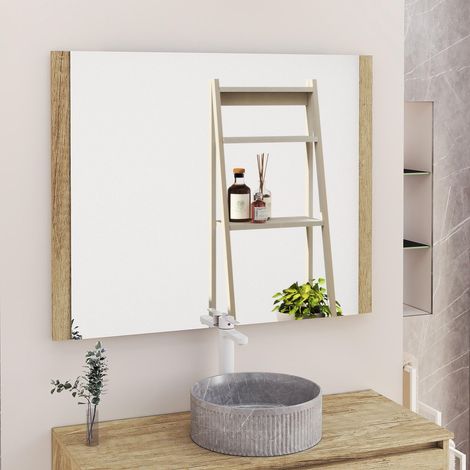 Miroir de Salle de Bain, Miroir latéral en Bois, Option avec et sans LED. Styles Qui s'adaptent à la Salle de Bain ou à n'importe Quelle pièce de la Maison. 100 x 80 cm latéral en Bois Nature (1/5)