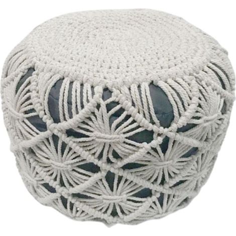 Pouf Rond Tressé en Macramé 40 x 40 x 30 cm - SILUMEN (1/3)