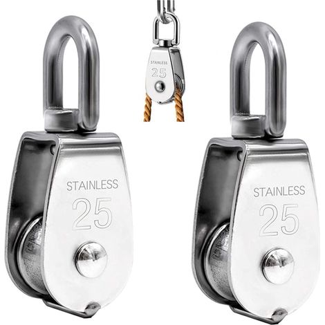 Poulie de levage M25 x2, inox 304, poulie simple charge 150kg, réa unique robuste pour treuil et palan (1/5)