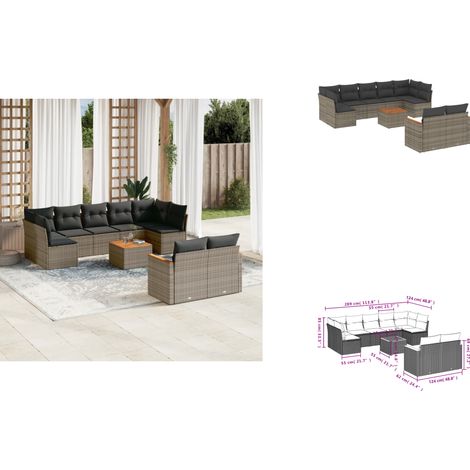 10-tlg. Garten-Sofagarnitur mit Kissen Grau Poly Rattan - Gartenmöbel Set - Esszimmergarnitur - Lounge Möbel - Outdoor Sofa - Rattan Gartenmöbel (1/3)