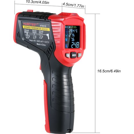 Thermomètre infrarouge sans contact, plage de mesure de -50 °C à 800 °C, thermomètre à thermocouple à émissivité réglable, lampe à fluorescence UV pour la détection des fuites (1/5)