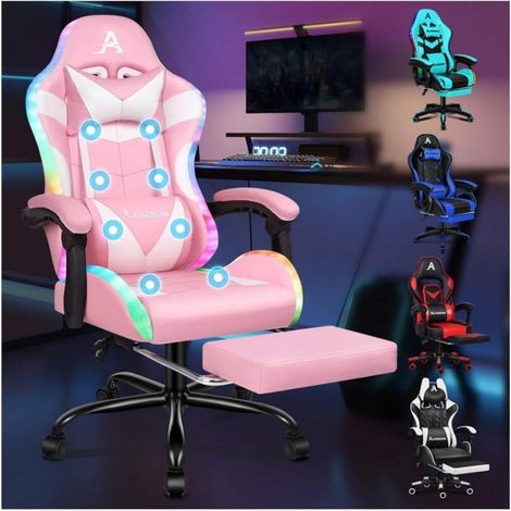 Massage-Gaming-Stuhl mit LED und Massagefunktion, höhenverstellbar, Rosa Lyam (1/5)