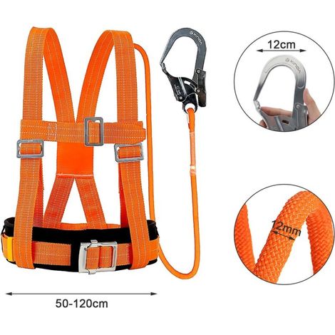 Harnais de Sécurité avec Longe, Harnais Anti Chute, Baudrier Escalade, avec Support Ventral Epaissi, Portante 100 kg, pour le Travail Aérien, les Hommes (Grande Boucle 1,6 m) (1/4)