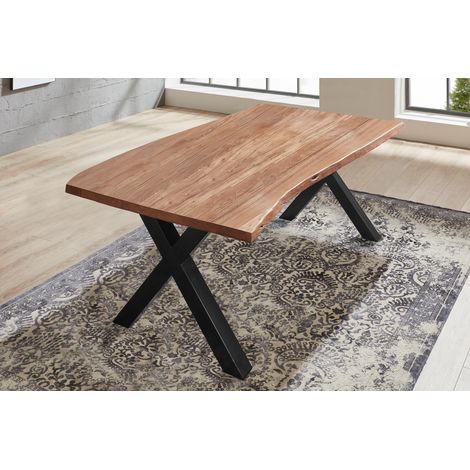 Esstisch Baumkante massiv Akazie natur 200 x 100 X-Gestell schwarz XANTEN (1/5)