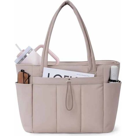 Gepolsterte Tragetasche mit Getränkehalter, Laptopfach und Befestigungsgurt für Koffer/Trolley – ideal für Reisen, Arbeit, Pflegekräfte und Frauen – Camel