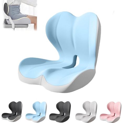 Coussin de dossier et d'assise, coussin de siège auto, coussin de siège confort, soulagement de la pression, dossier antidérapant, dossier ergonomique en mousse à mémoire de forme - bleu-gris (1/5)