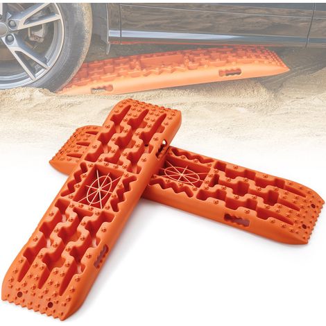 Plaque de Désenlisement 10 T avec PP, Tapis de Traction pour Tout-Terrain/Voiture/Pick-up/SUV/Camping-car, Planche de Récupération de Sable Boue Neige, Sac de Rangement, Long, Orange, 2PCs (1/5)