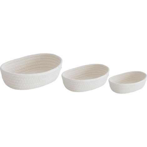 Lot de 3 paniers de rangement ovales de bureau en corde de coton tissée à la main, blancs, pour maquillage et collations.