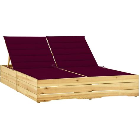 Chaise longue double et coussins bordeaux Bois de pin imprégné (1/5)
