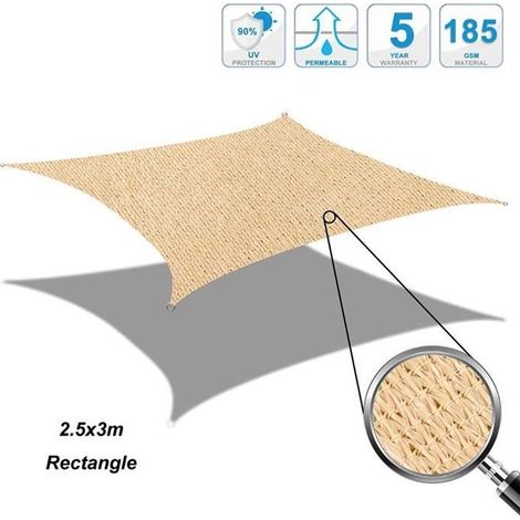Voile d\'ombrage COOL AREA - Rectangulaire 2.5x3m - Protection UV - Respirante et résistante - Sable (1/4)