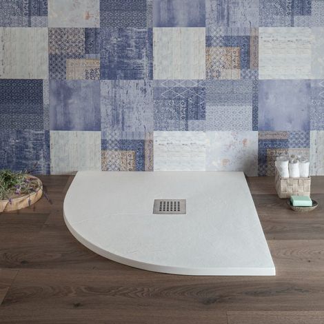 Piatto Doccia Semicircolare 80x80 in Resina effetto Pietra Bianco Blan (1/5)