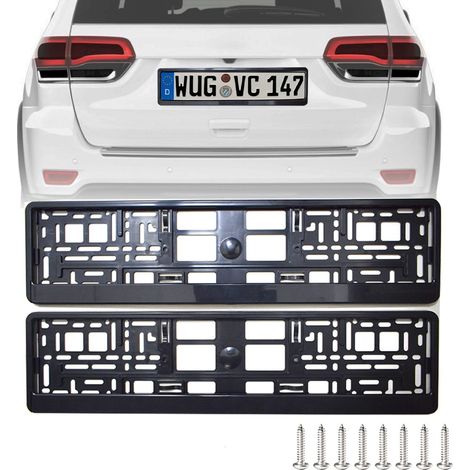 Cadre plaque immatriculation UE 2 pièces ABS 52,5×13,5cm avec 8 vis boîte compatible plaque européenne voiture (1/5)